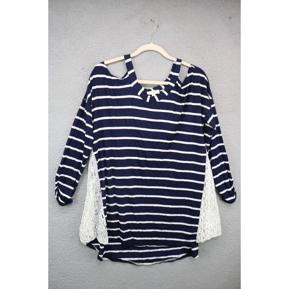 Umgee Cold Shoulder Long Sleeve Striped Tunic-Size Large-Lace-BOHO